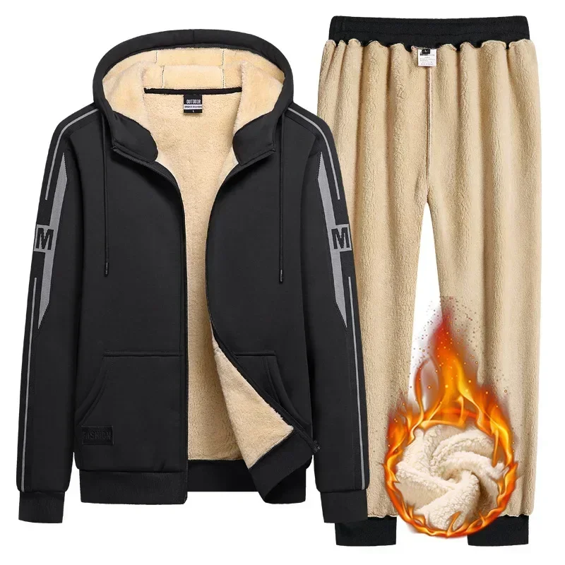 Plus Size 9xl Winter Men Sweat Suits Fleece Sportwear Suit Zipper Jacket + pants Warm Sports set tuta oversize spessa con cappuccio