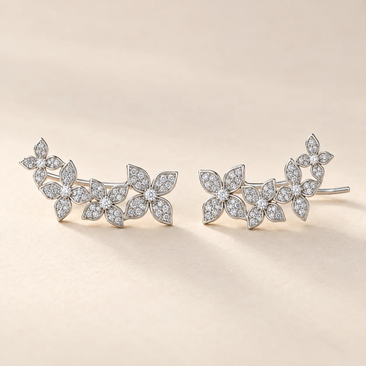 Viora 925 Sterling Silver Moissanite Floral Ear Climber Earrings for Women Elegant Flower Jewelry Gift