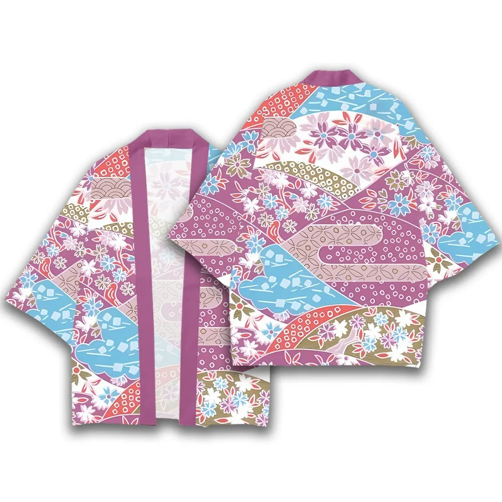 Japanese Sakura Ukiyo-i Printed Feather Knitted Cardigan Kimono Summer Thin Robe Sunscreen Clothes Unisex2