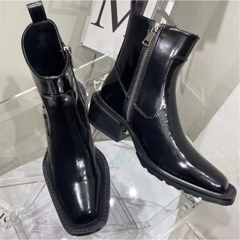 Man Genuine Leather Chelsea Boots Black Men Knight Boot Square Toe Male Motorcycle Boot