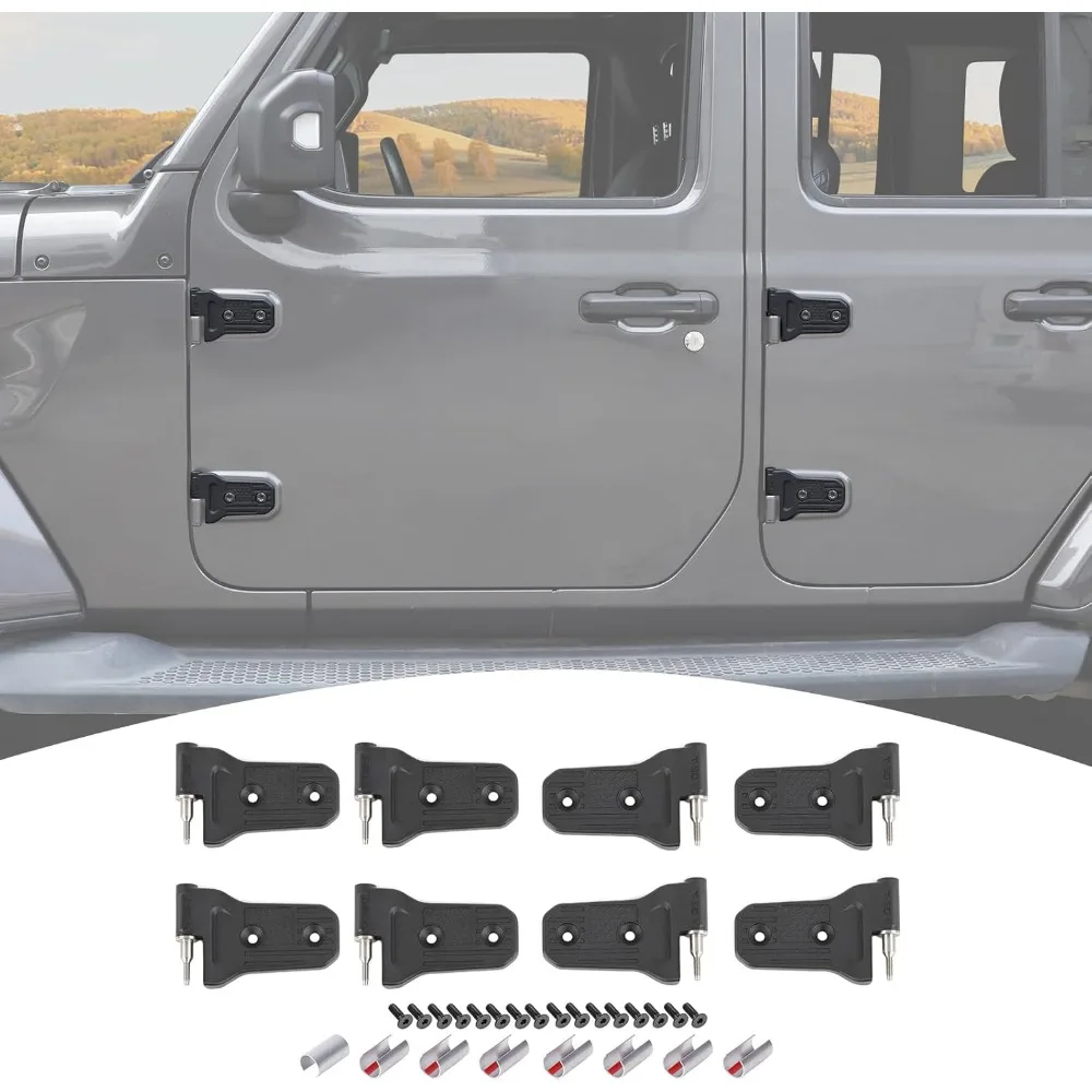 مجموعة مفصلات الأبواب المصنوعة من الألومنيوم للاستبدال على نماذج جيب رانجلر JL JLU 2018-2023 والمصارع JT 2020-2023 ذات 4 أبواب