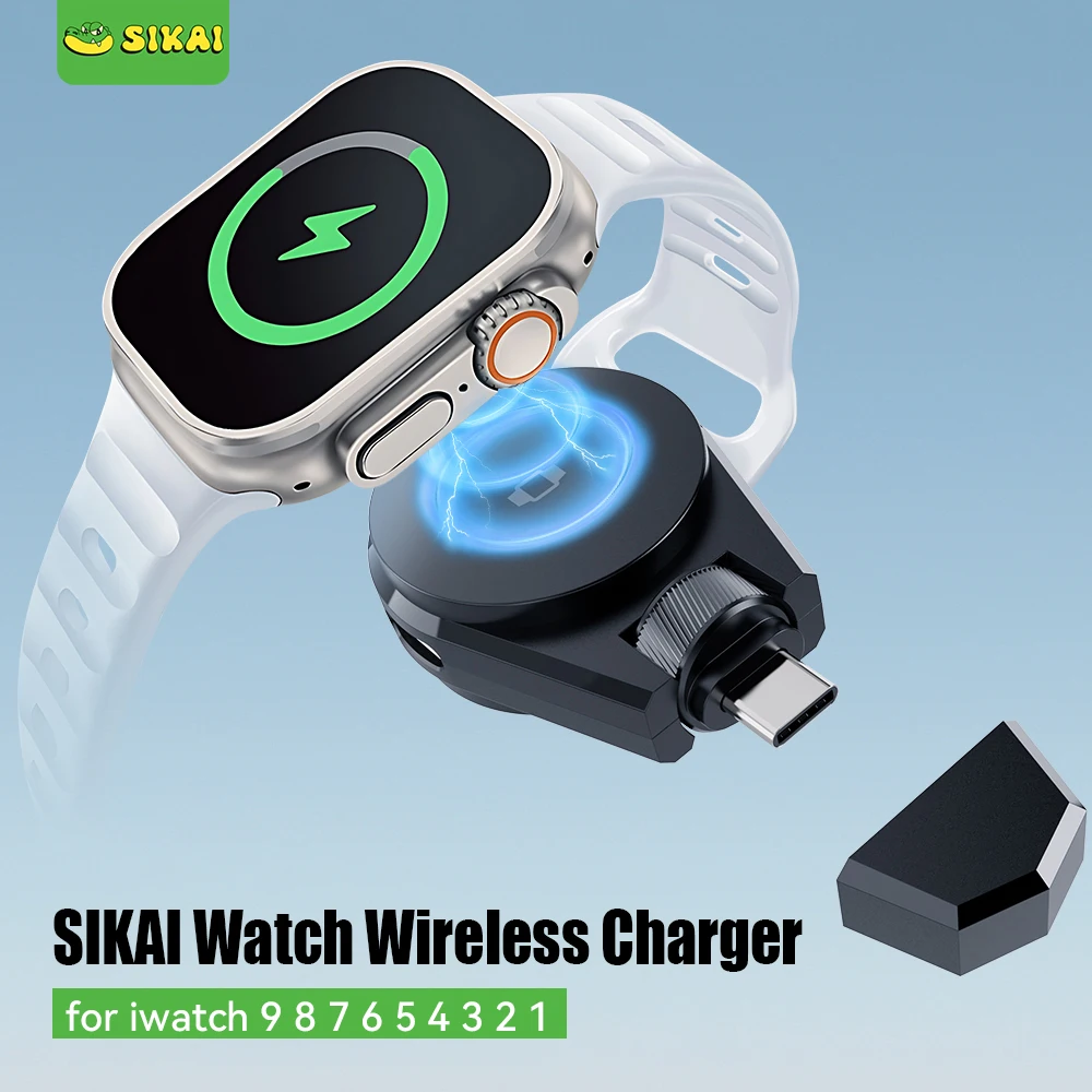 SIKAI Magnetisches kabelloses Ladegerät für Apple Watch 9, 8, 7, 6, 5, 4, 3 SE Ultra 2, IWatch Dock-Adapter, Ladegeräte, tragbares USB-C-Ladegerät