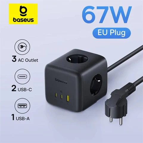 Baseus 67 Вт GaN Быстрое зарядное устройство Удлинитель 3AC 3680 Вт Розетка USB-C Настольная станция для быстрой зарядки для ноутбука iPhone Samsung Xiaomi