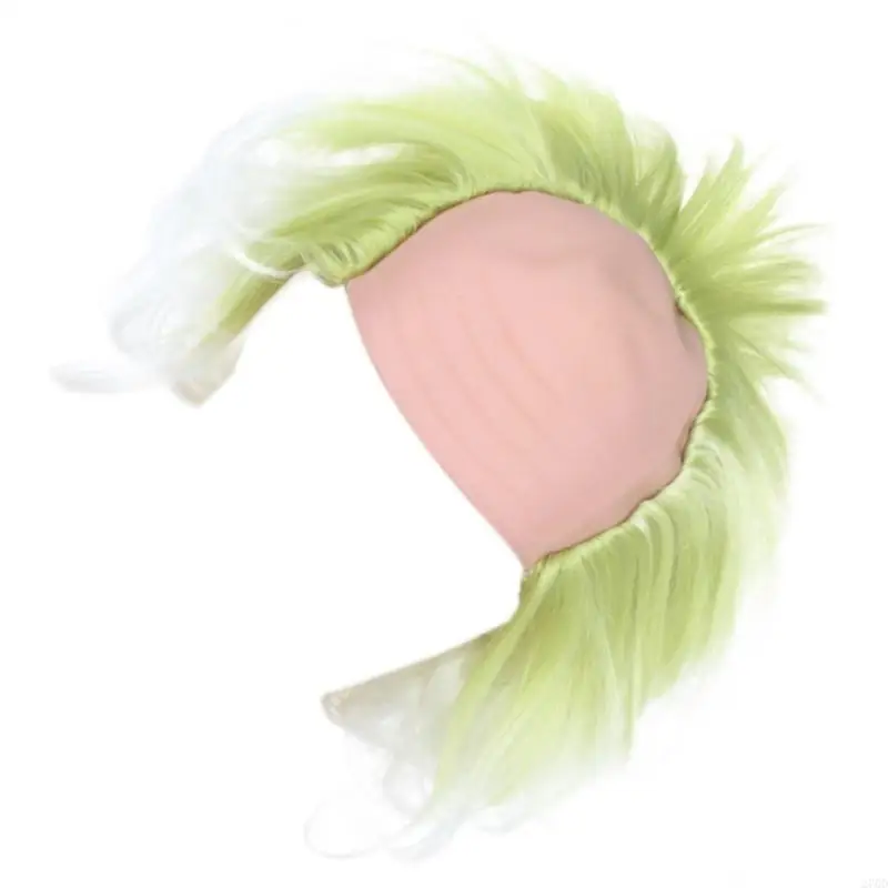 

270D Green with Bald Caps Clown Short Curly Afro Green Omber Wavy Unisex