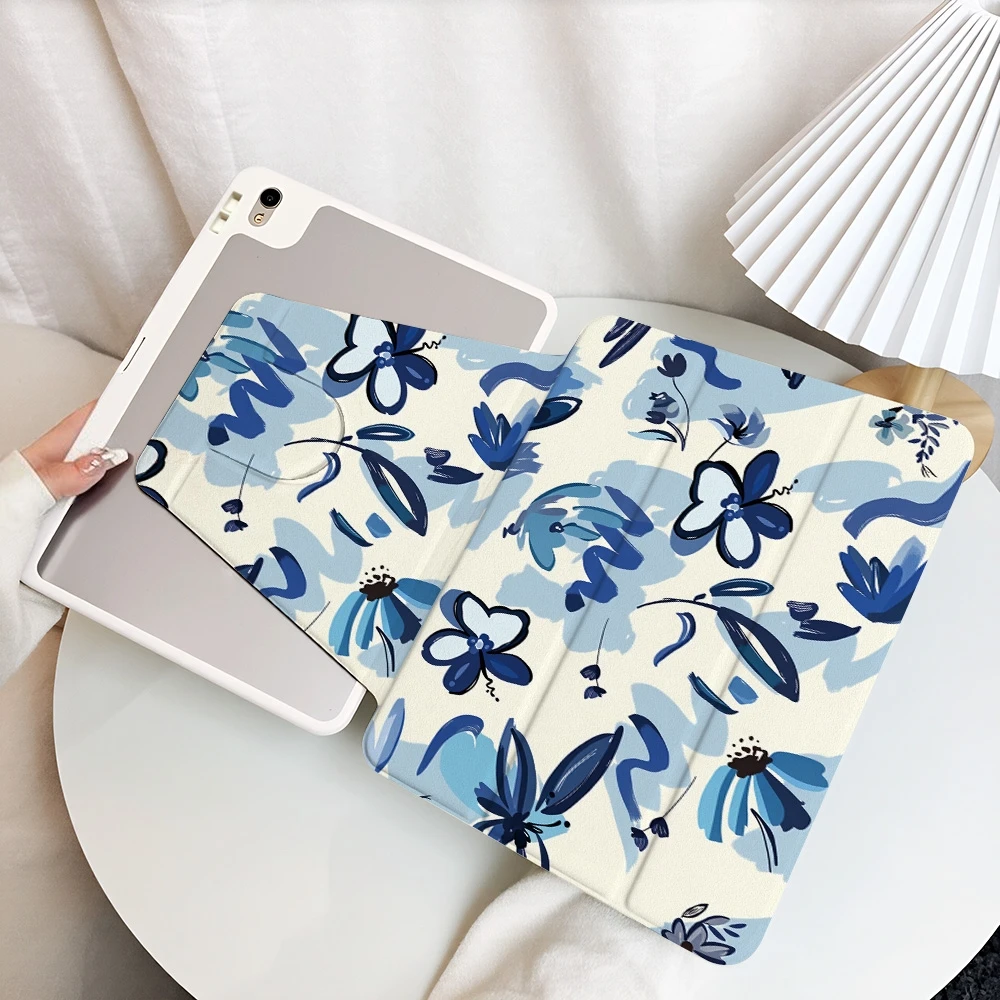 Vintage Blue Ink Floral Tablet Case For Apple iPad Pro 11 Pro 13 Pro 12.9 10.5 Air 4 5 2 3 Mini 6 7 9.7