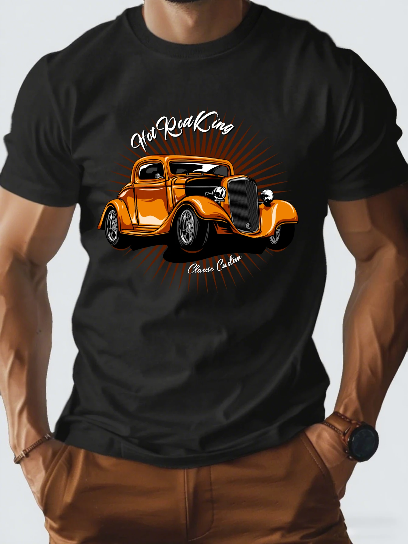 

Retro Vintage Biker Wings Graphic T-Shirt for Men, Biker Style Short Sleeve Tee, Flying Biker Print Tops