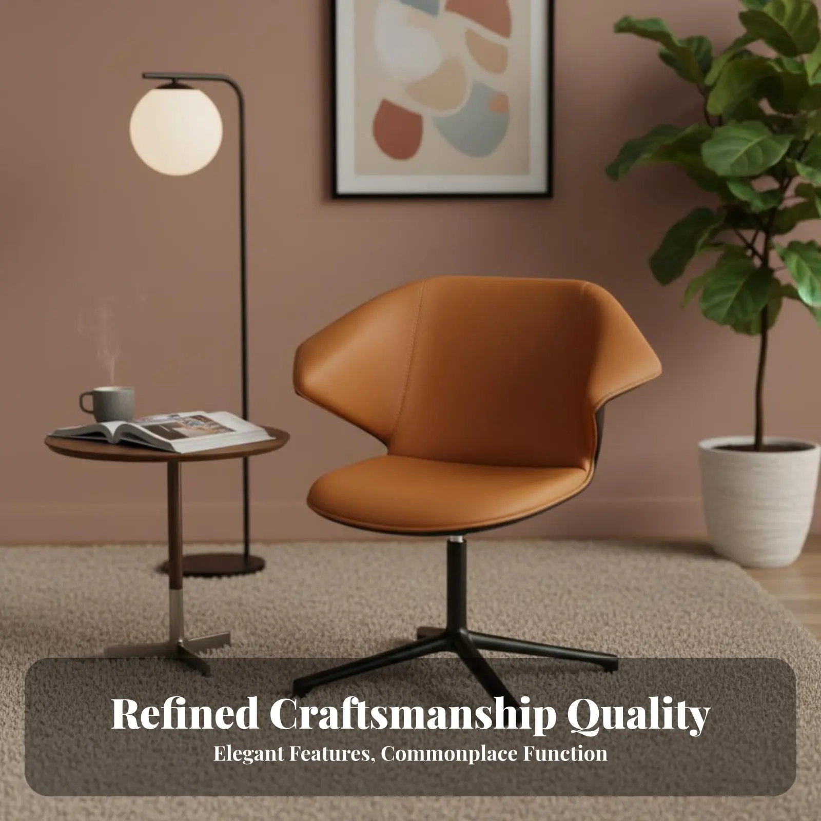 Poltrona Giratória Estofada de Luxo Leve, Cadeira de Estar com Design Moderno e Encosto Ergonômico para Adultos, Área de Recepção