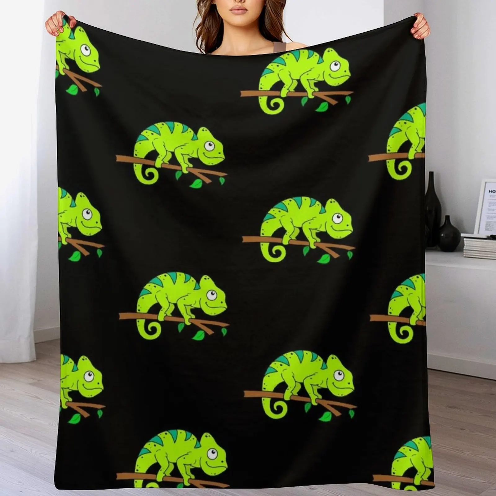 Cute Chameleon for Boys Girls Men Women Throw Blanket sofa bed Winter beds Furry Blankets