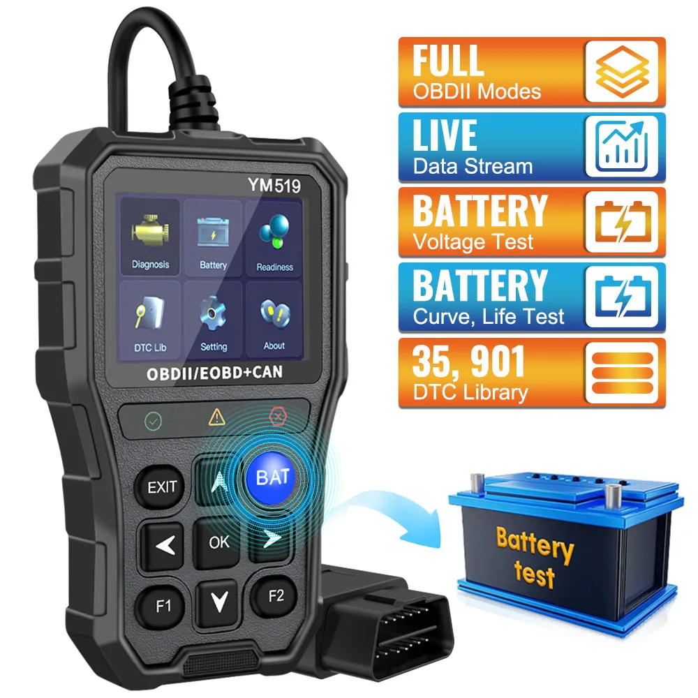 

Многоязычный тестер батареи YM519 OBD2 считыватель кодов автомобильный диагностический инструмент проверка системы двигателя сканер кодов неисправности считыватель кодов