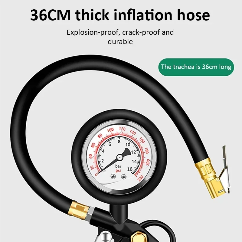 مقياس ضغط الإطارات 220psi مقياس ضغط الهواء سيارة مراقبة ضغط الإطارات منفاخ الإطارات مع خرطوم مرن لسيارة شاحنة دراجة نارية