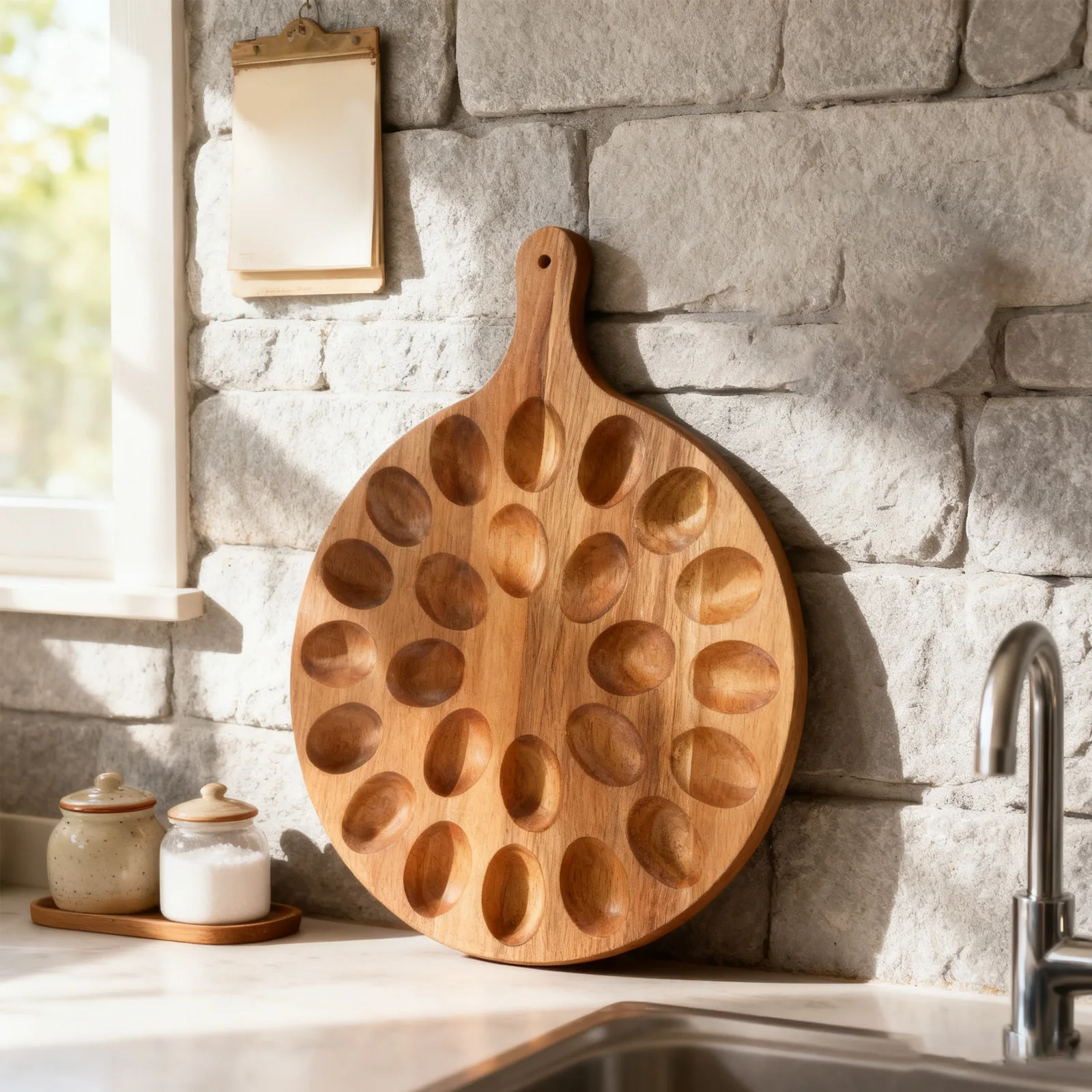 Wooden Circular Egg Tray Round Deviled Egg Holder Deviled Egg Tray Charcuterie Board Easter Deviled Egg Carrier For Kitchen Cou