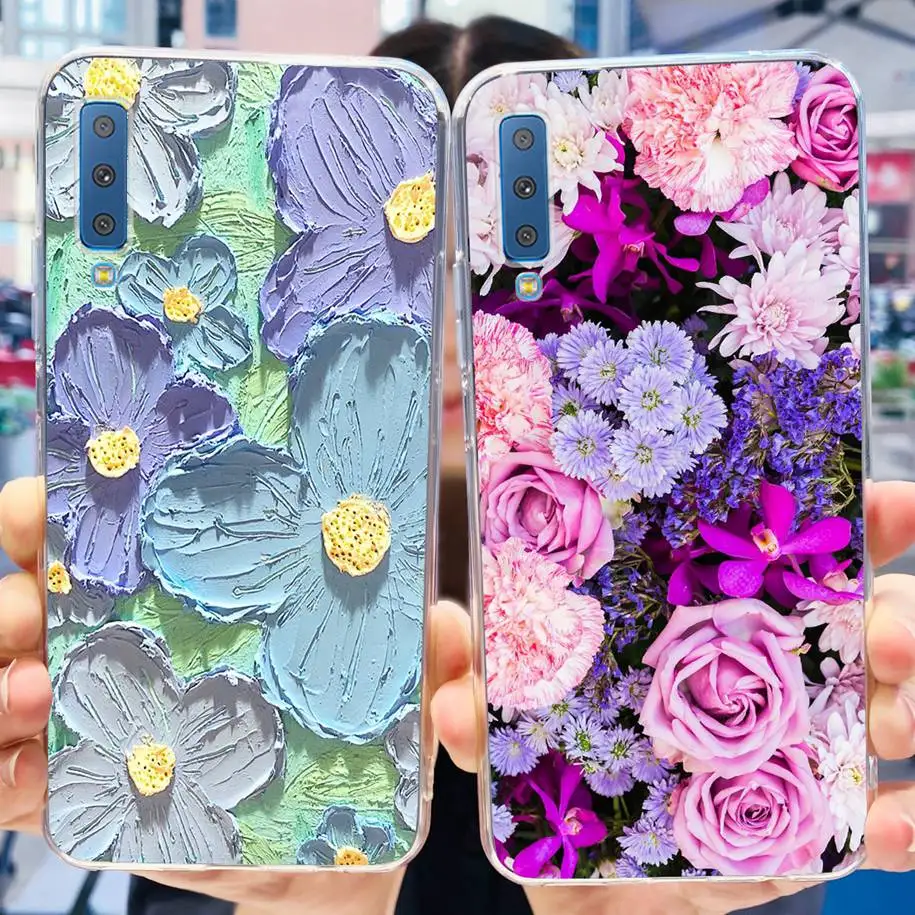 Чехол для Samsung Galaxy A7 2018, Новый Модный цветочный бампер, мягкий силиконовый чехол для телефона Samsung A7 2018 A750, фотооболочка