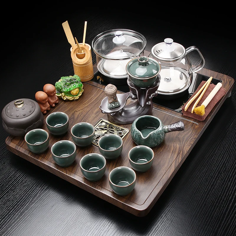 Tableware Drip Tea Tray Accessories Coffeeware Wooden Ceramic Tea Tray Wood Plates For Food Coasters Bandeja Madera Teaware 3