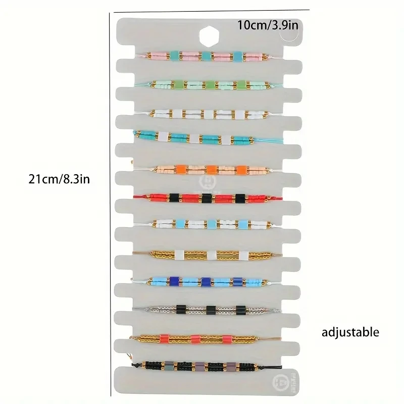 12pcs/set Multiple Colors Small Bead Woven Bracelet Set Adjustable Bracelet Gifts For Couples Unisex Jewelry