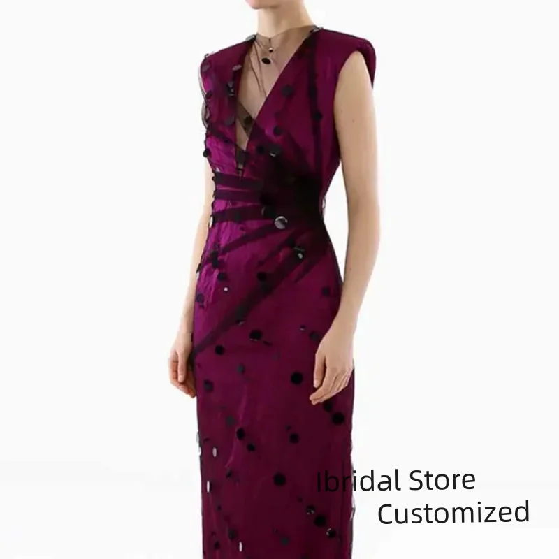 Eleganckie sukienki wieczorowe z tiulem, szyte na miarę, z dekoltem w serek, zdobione kryształkami i cekinami, suknie balowe o długości do kostek, sukienki dla gości weselnych.