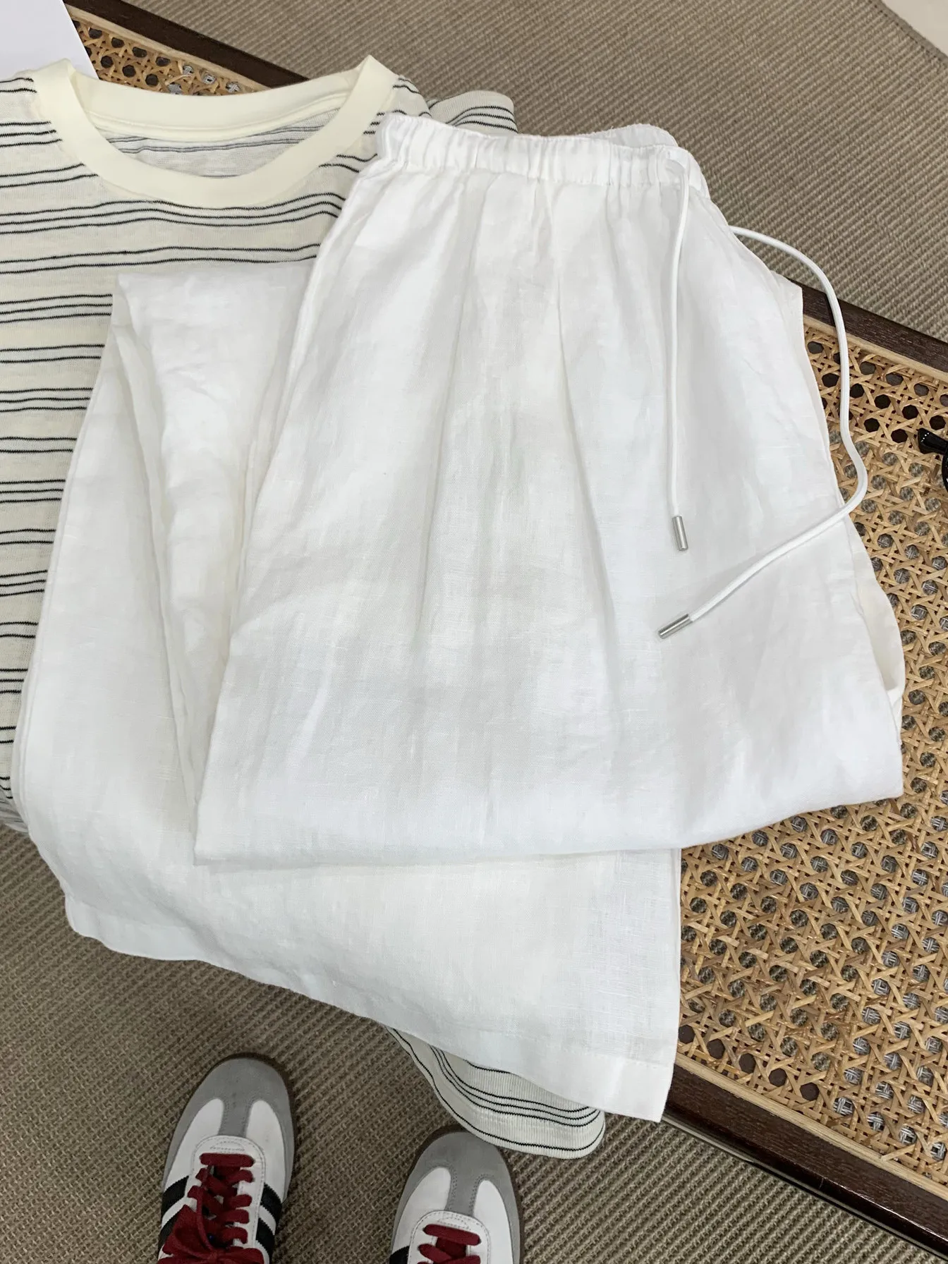 Authentic Gentle Purple Cotton Linen Wide Leg Pants Women's 2026 New Style Super Beautiful Casual Straight Leg Pants