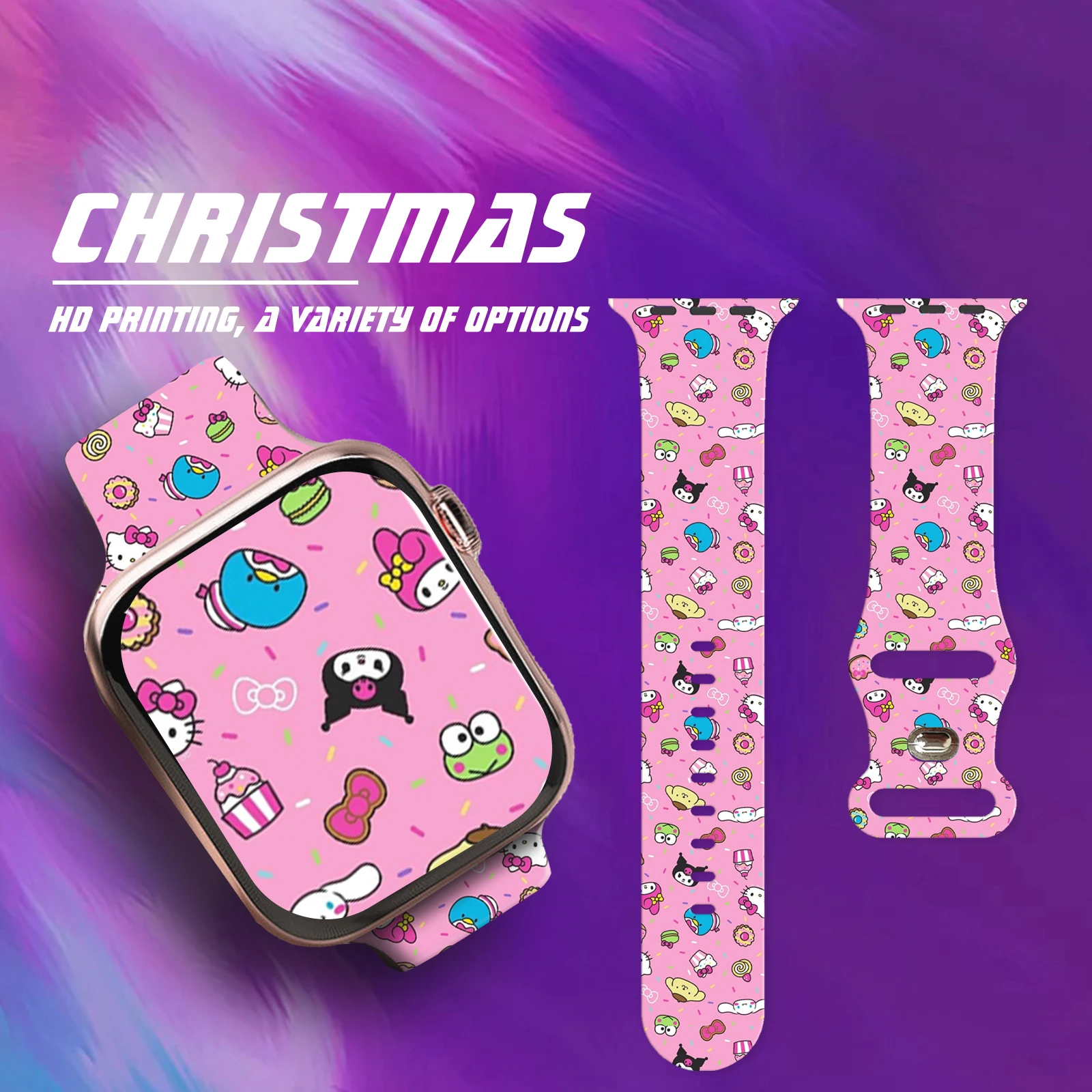 Tali Seri Sanrio Hello Kitty untuk Jam Tangan Apple 11 10 9 8 SE Tali Jam Silikon Dapat Diganti untuk IWatch 44Mm 42Mm 41Mm 40Mm