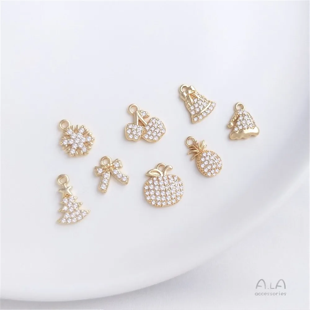 

Color Preservation 14K Gold Micro-inlaid Zircon Christmas Series Small Charm Snowflake Fruit Cherry Pineapple Diy Pendant