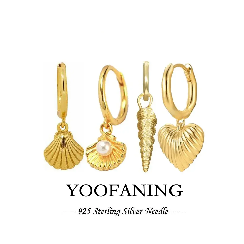 

925 Sterling Silver Ear Needle Classics Retro Gold Silver Earrings Shell/conch/starfish Pendant Women Earrings Jewelry Wedding