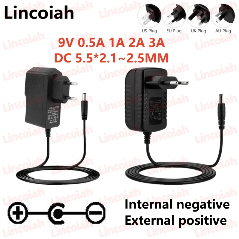 AC 100-240V DC 9V 0.5A 1A 2A guitarra eléctrica Stompbox adaptador de fuente de alimentación cargador 9 V voltios para piezas de guitarra tablero de Pedal de efecto