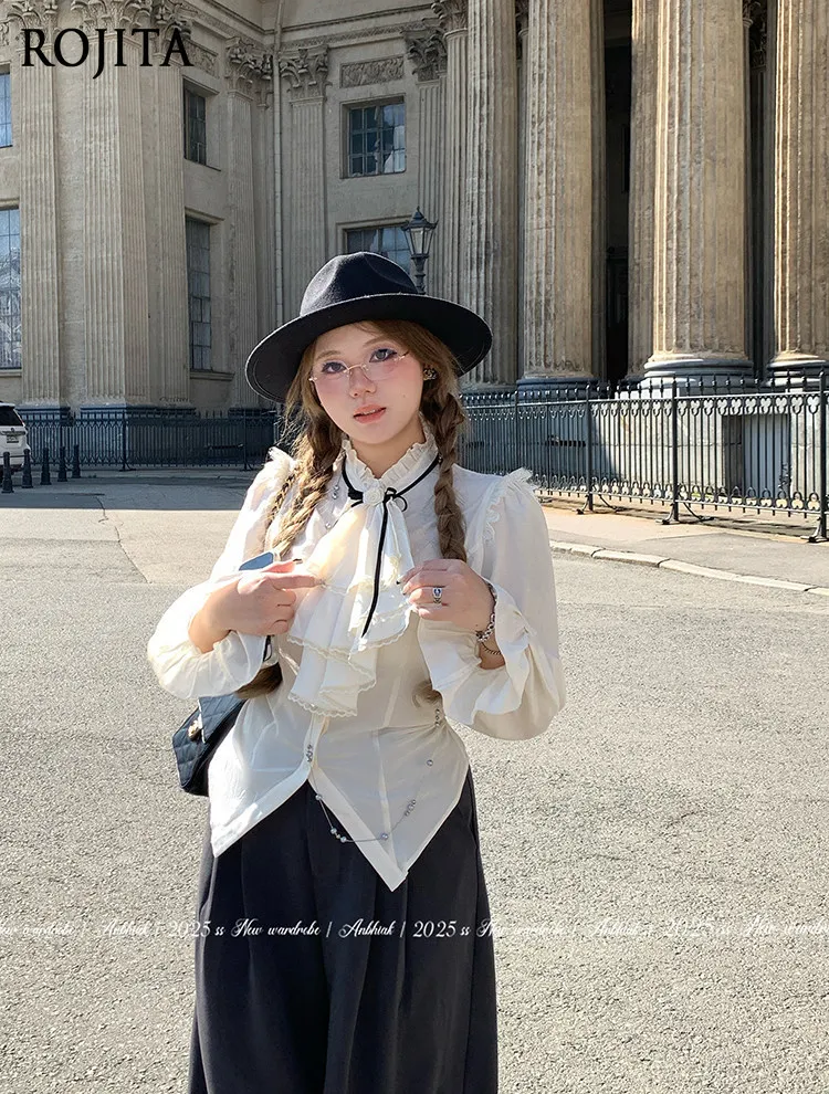 

Женская рубашка с волнистым воротником и рюшами, слегка пухлая тонкая шифоновая блузка во французском стиле, женские топы, женская рубашка