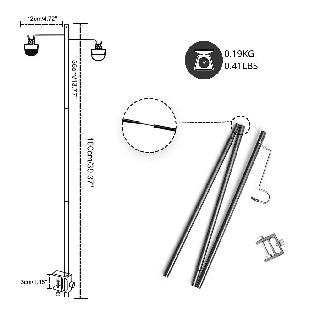 Outdoor Camping Lamp Bracket Aluminum Portable Storage Hook Tent Folding Table Hanging Light Holder Campfire Fixing Stand