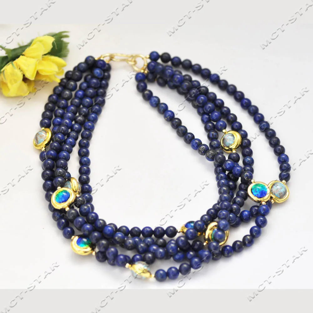 

Z14358 5Row 18'' 16mm Blue Round Natural Lapis Lazuli Colored Glaze Necklace