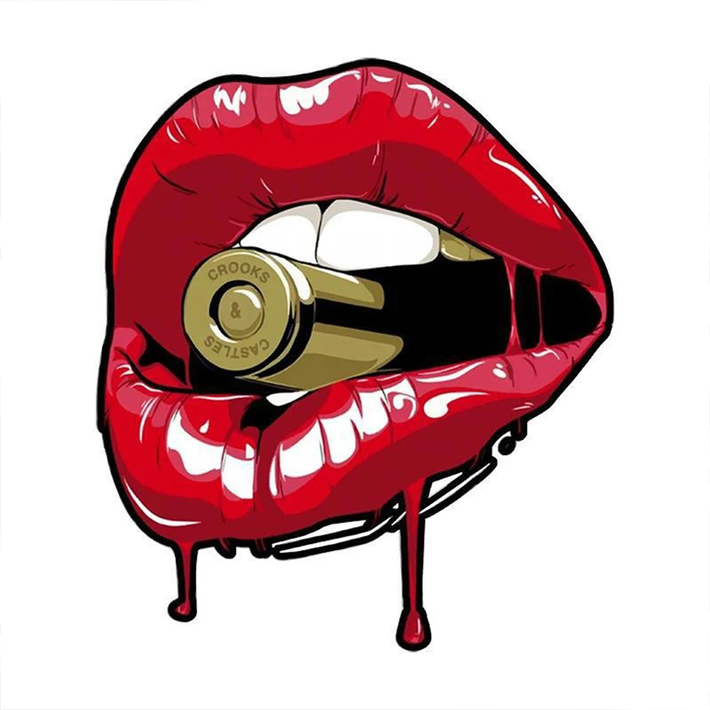 

Cool PVC Decal Red Lips With Bullet Car Sticker Car Body Window Door Motorcycle Helmetmet Laptop Decorative DIY Accessories