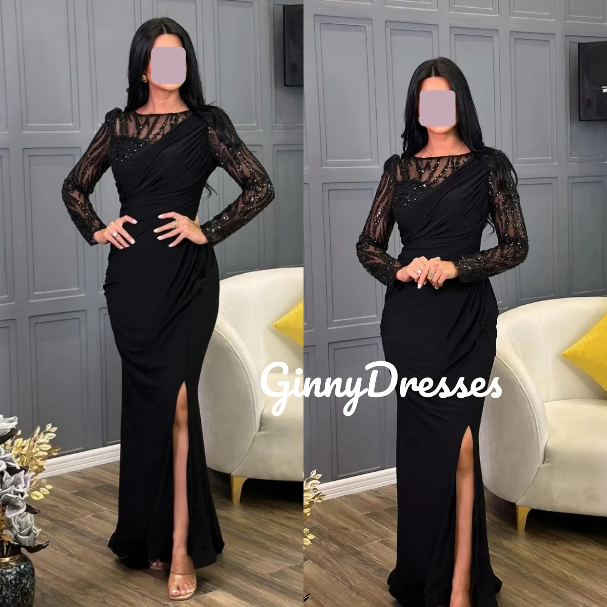 

Party Dresses Customize Sheath Scoop Neckline Zipper Up Elegant Party Dresses For Women Beadings Floor-Length Dresses For Specia