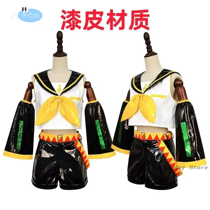 Fantasia de Cosplay de Kagamine Len e Rin, Uniforme com Mangas e Leggings, Headwear para Comic Con, Roupas