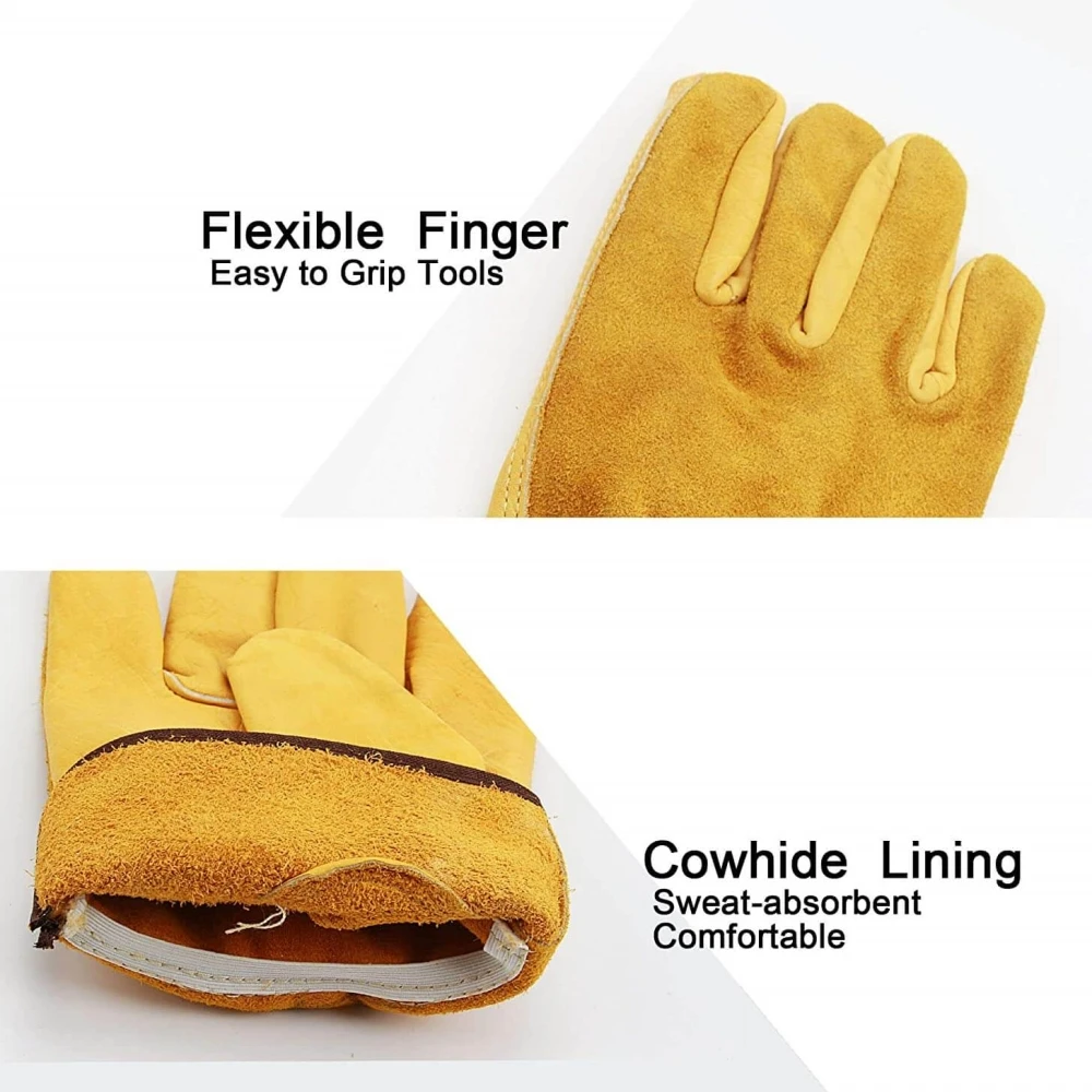 Premium Cowhide Riggers Leather Work Gloves Gardening Puncture Resistant Construction Welding Safety Working Gloves Men & Women