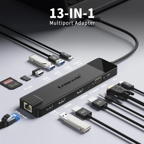 Imagen 2 del producto Lemorele 4K USB Hub USB C a doble HDMI VGA Gigabit estación de acoplamiento USB 3,0 VGA adaptador lectores de tarjetas SD para Windows MacBook Air