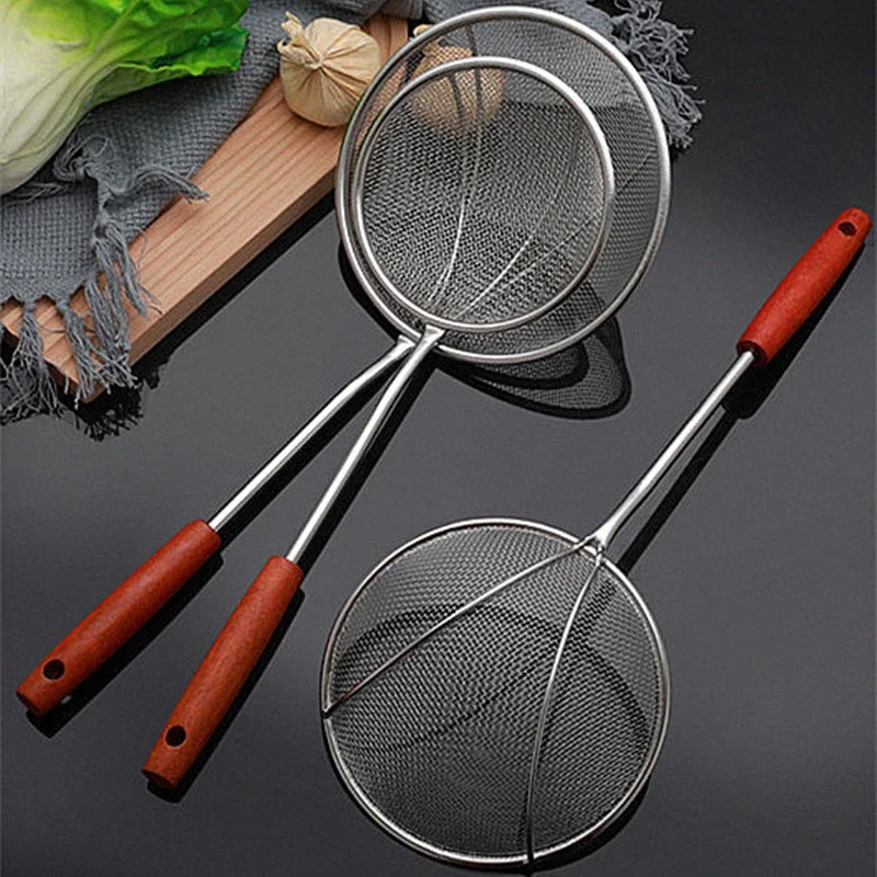 

Stainless Steel Colander Skimmer with Long Wooden Household Pasta Noodle Hot Pot Oil Frying Filter Strainer Kitchen Accessories
