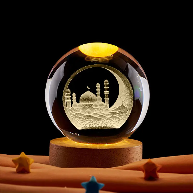 6 cm 3D Kristallkugel Nachtlicht Ramadan Dekoration für Zuhause Mond Schloss Palast Ornament Kareem Geschenke Muslim Islam Party Dekor – Detail 1