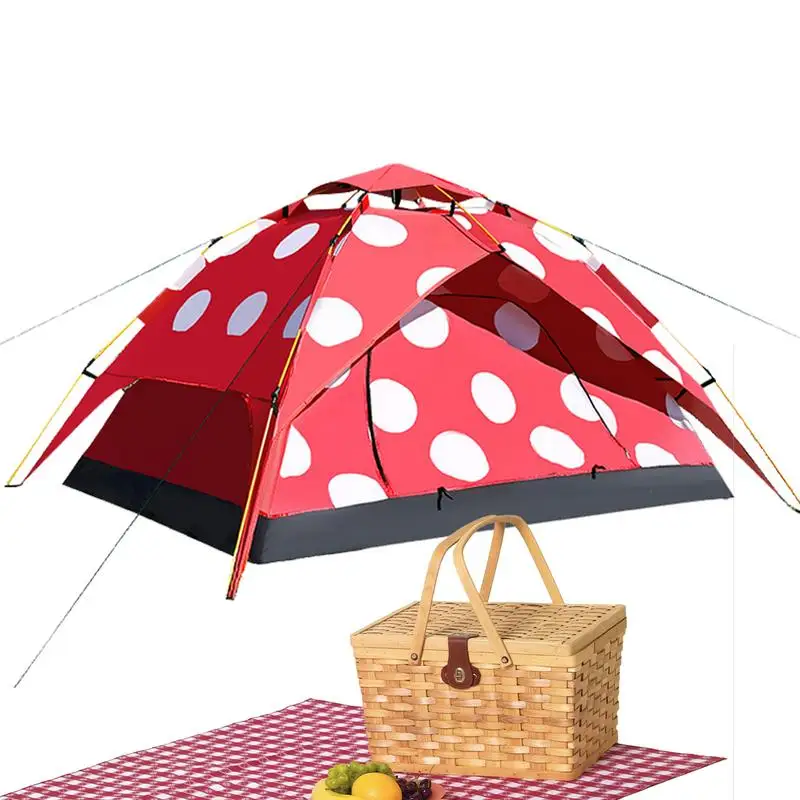 

Camping And Backpacking Tent Comfortable Polka Dot Mushroom Tent Automatic Folding Portable Camp Tent For Family people