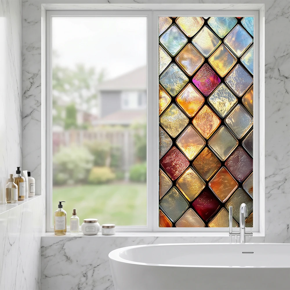 1 Stück Buntglas-Sichtschutzfolie für Fenster – Verdunkelungsfolie gegen Blickeinsicht, statisch haftende Folie – Aufkleber für die Dekoration von Zuhause und Badezimmer