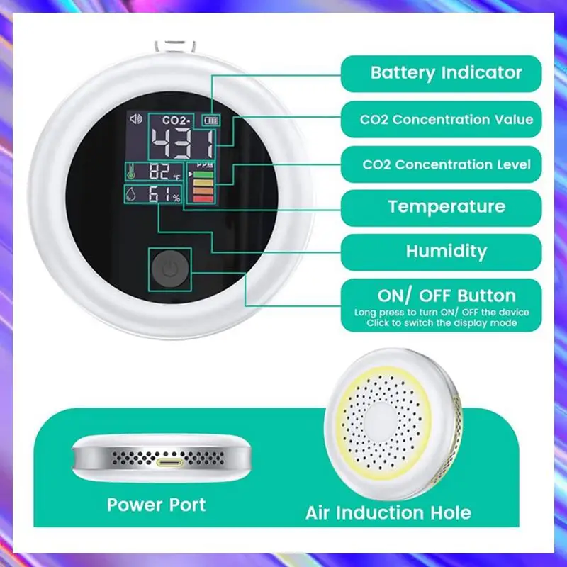

Монитор углекислого газа качества воздуха + сигнализация с тестером CO2 400-5000 PPM-NDIR (белый)