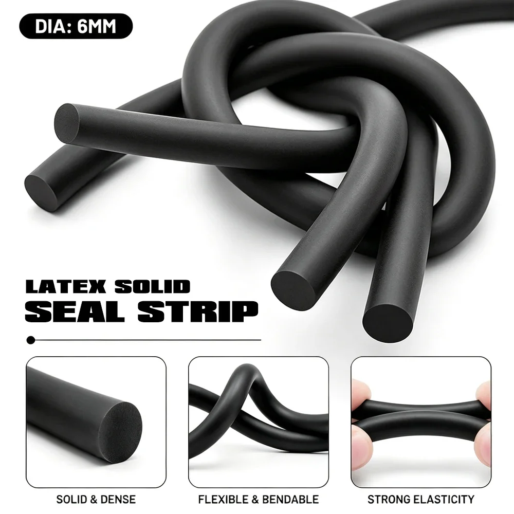 1/2/3/5M Diameter 6mm Black Natural Latex Solid Strip High Elasticity Wear Resistant shock-absorbing sealing strip
