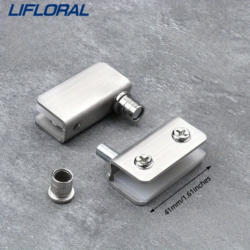 2pcs Shower Door Hinges Cabinet Glass Hinge Clamp Without Drilling Side Mounted Frameless Glass Door Upper And Lower Hinge