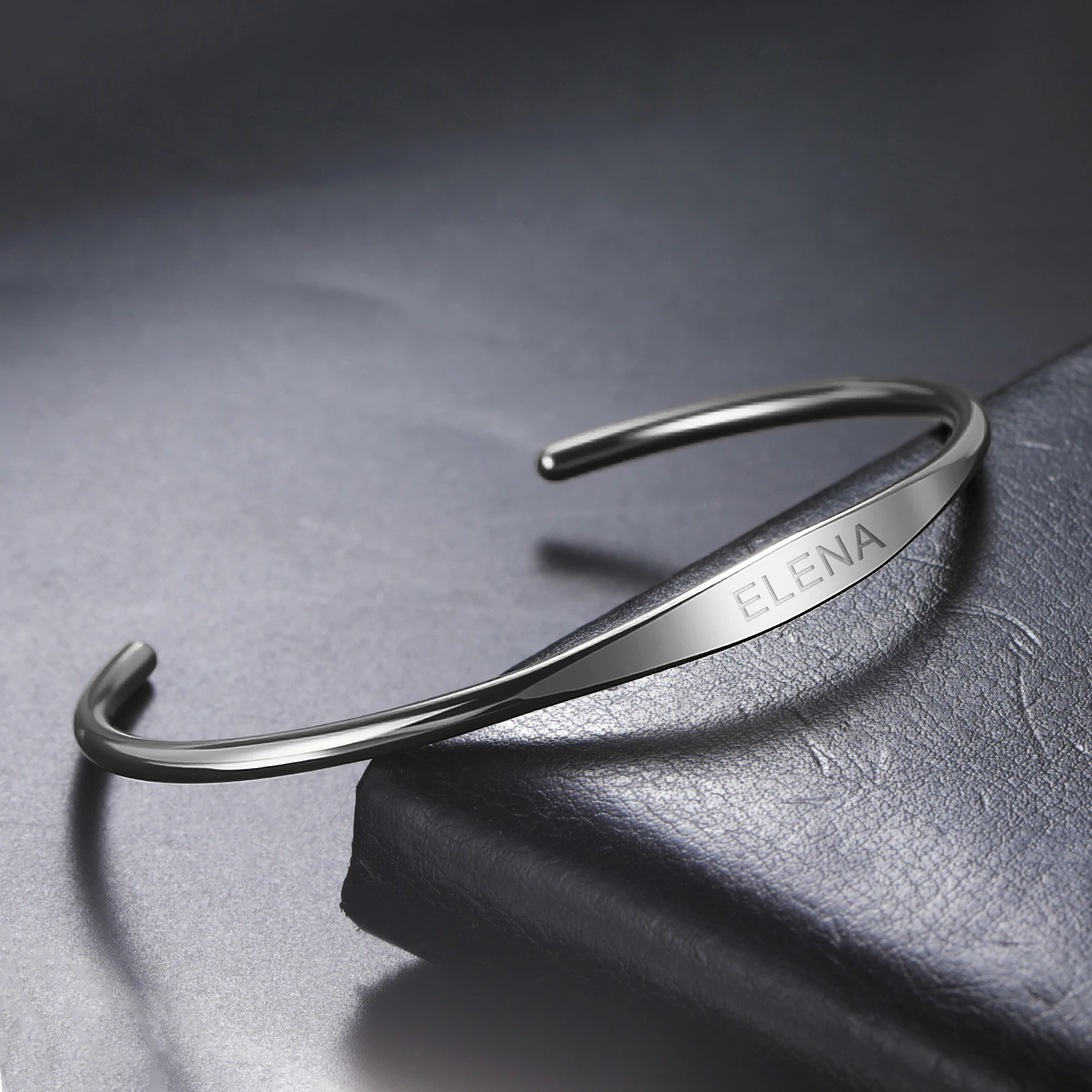 Couple Name Engrave Flat Bar Open Cuff Bangle Custom Personalized Bracelet Gift for Her Him Women Men Stainless Steel Jewelry