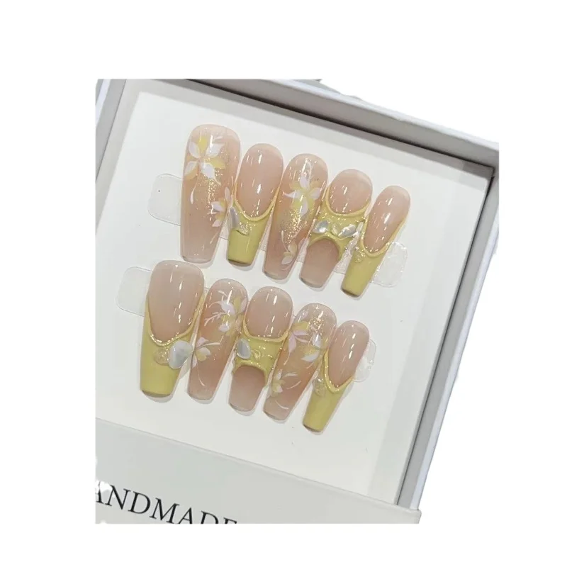 

Чистая ручная носовая накладка для ногтей, французская ручная роспись, цветок Акино, ракушка, съемный кусок ногтей