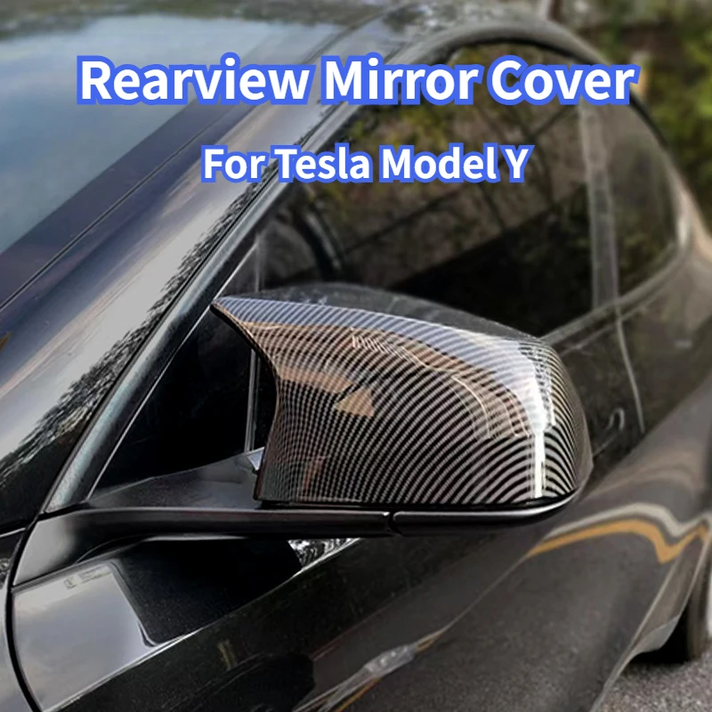 For Tesla Model Y 2021-2024 Rearview Mirror Cover Bull Horn Rear View Mirror Protective Shell Cyber Car Modification Accessories