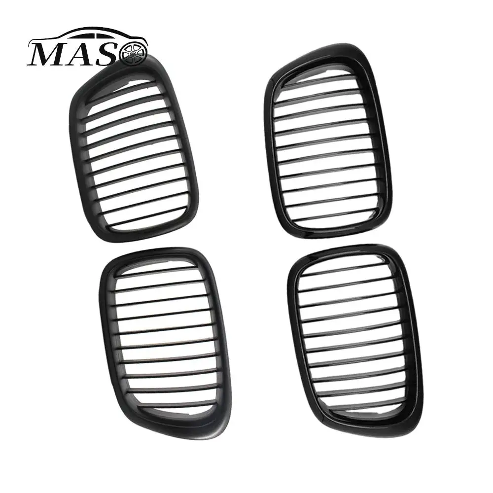 Pair Matte/Gloss Black Car Front Bumper Kidney Grille Racing Grills Grilles for BMW 5-series E39 1999 2000 2001 2002 2003