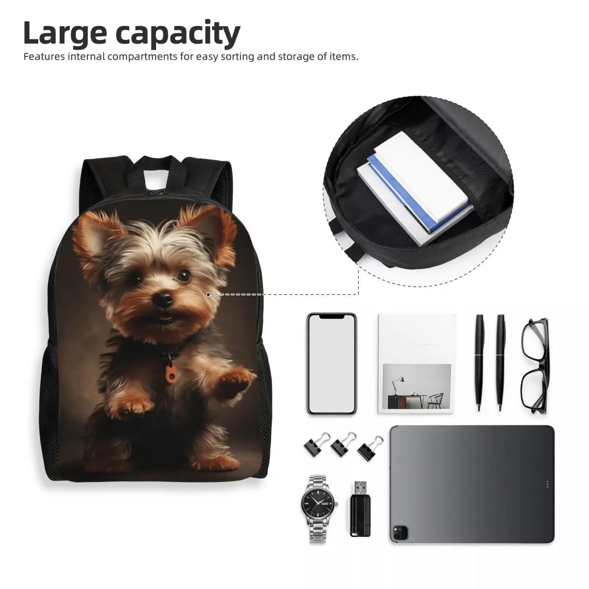 Yorkshire Terrier Dog Being Cute Backpack Student Boys Girls BookBag School Bag Computer Shoulder Bags