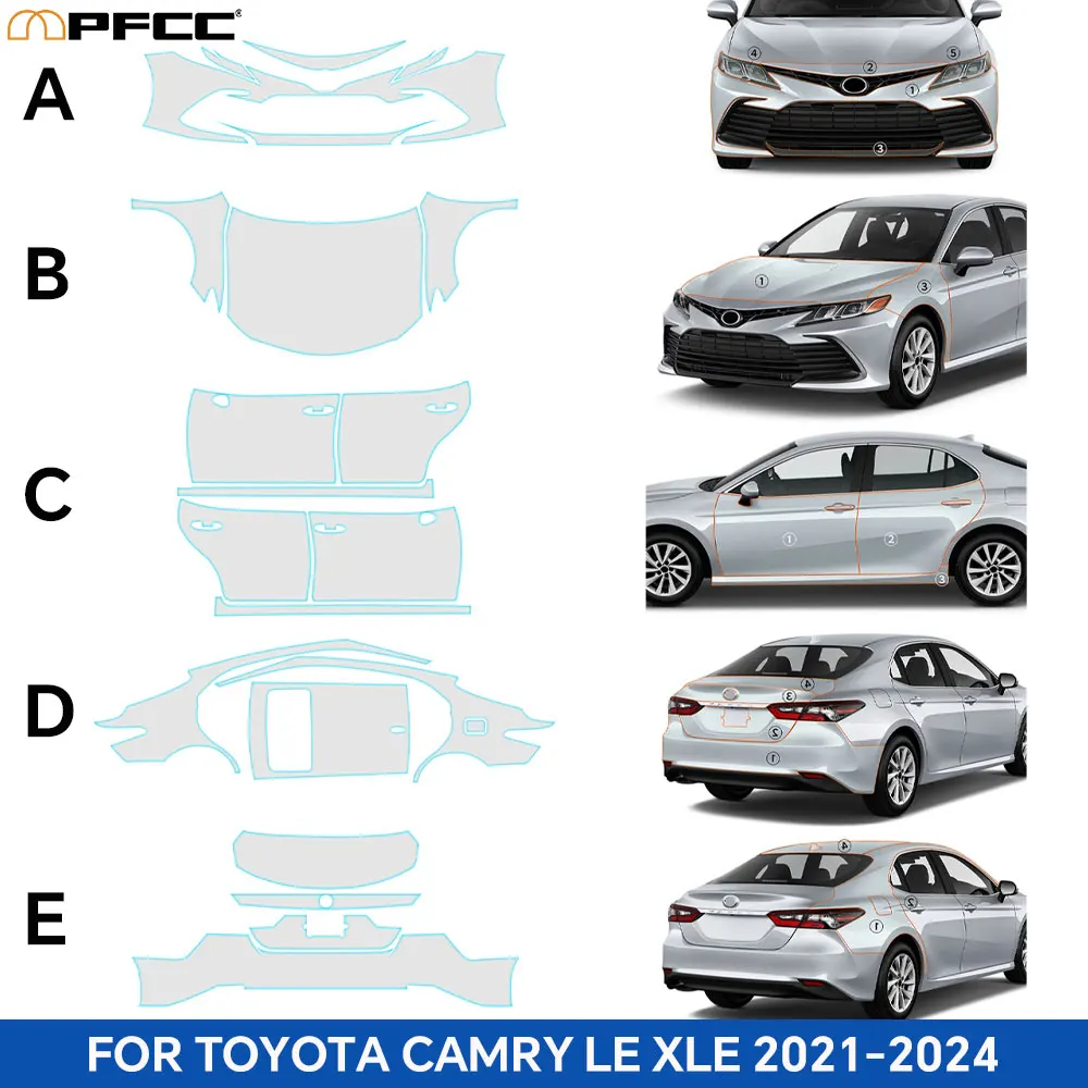 PPF For Toyota Camry LE XLE 2021 2024 Clear Car Pre-Cut Paint Protective Film Self Adhesive Rainproof Waterproof HD Film