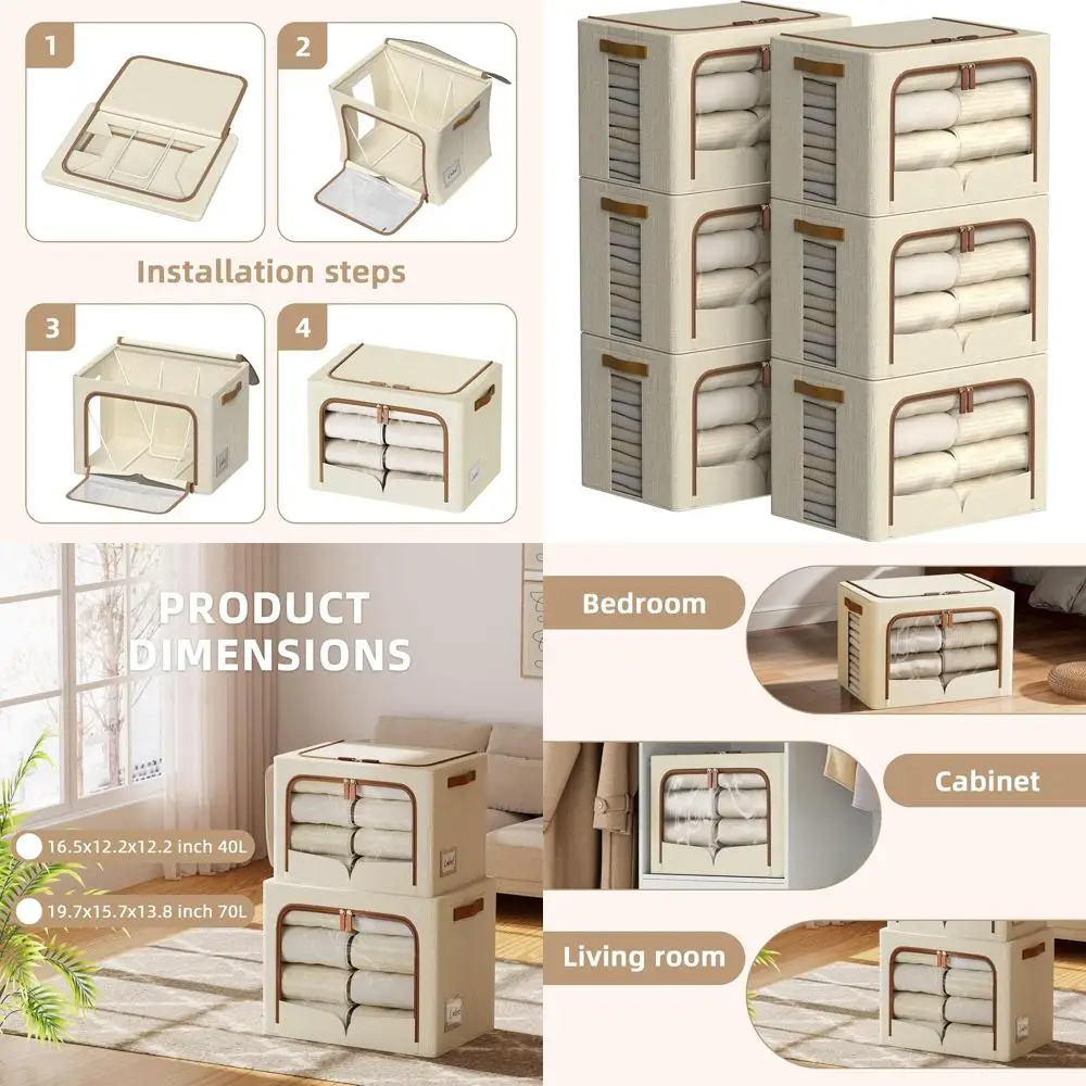 

Collapsible Fabric Storage Bins with Metal Frame for Clothes - Beige, 16.5x12.2x12.2 inches