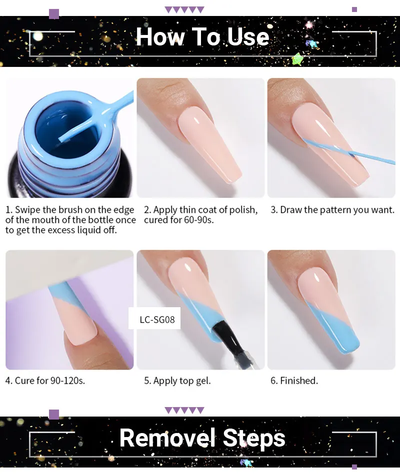 LILYCUTE 5 ml Reflektierende Glitter Liner Gel Nagellack Superflash Bunte Funkelnde Graffiti Malerei Streifen Pull Linie Nagel Gel – Detail 11
