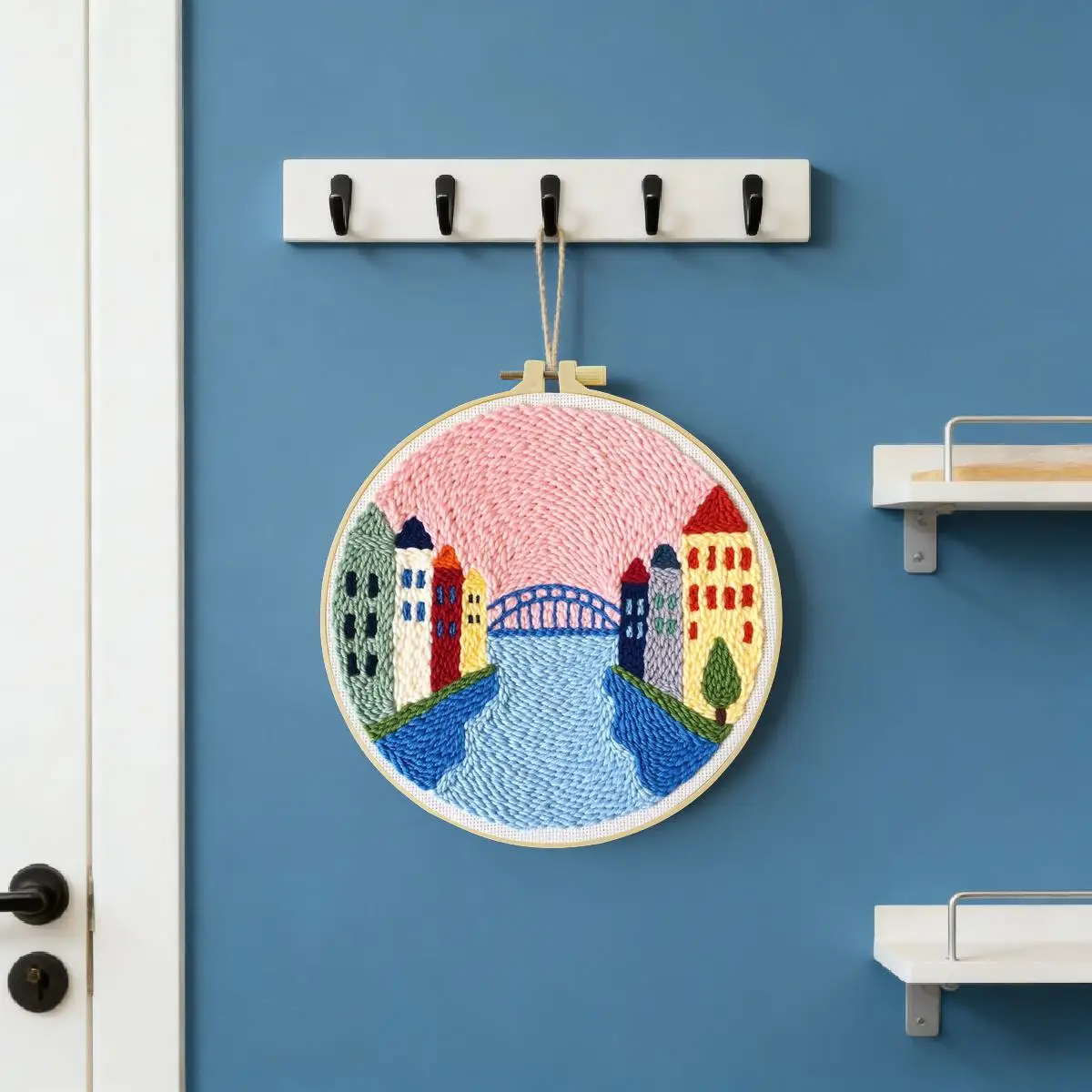 20X20CM/7,87 Zoll Landschaft - Stadtbild Stanznadel-Stickset, Stickerei, gestrickte Stickerei, DIY handgemachtes Geschenk – Detail 2