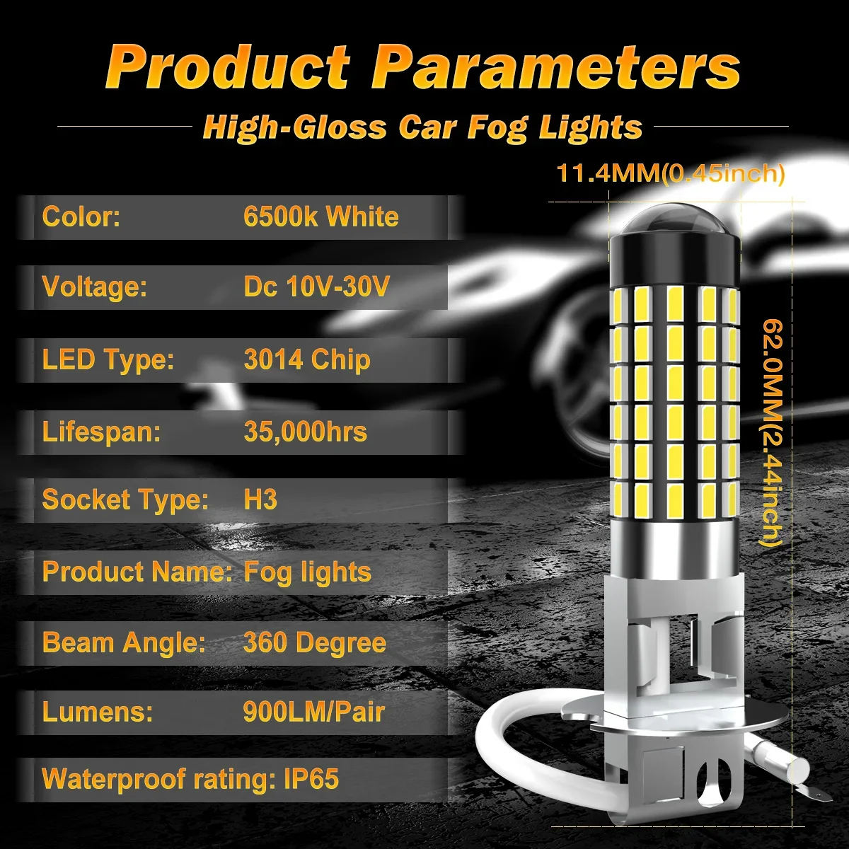 50pcs H3 LED Fog Light Bulb Headlight Bulbs Canbus Powerful 3000Lm White 360° Beam Angle CSP Chips For Opel Astra G H 2000~2014
