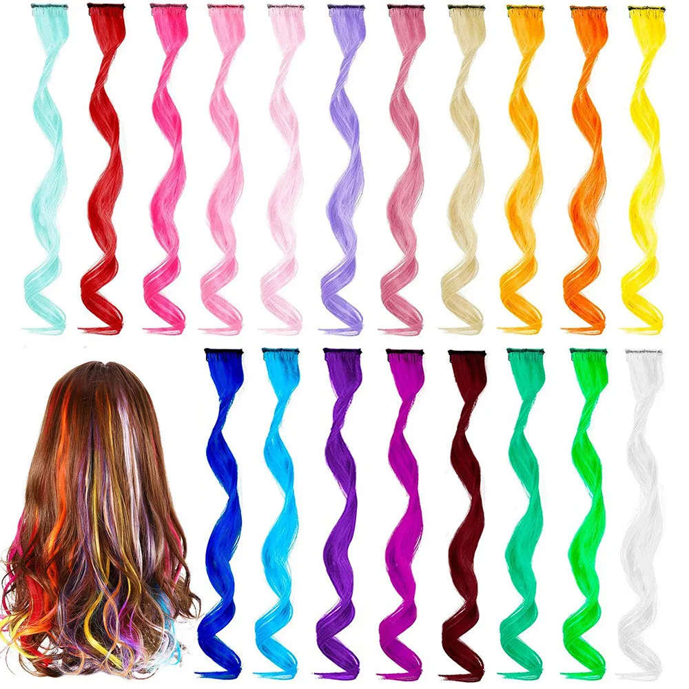 Colored Gradient Traceless One - Clip Curly Hair Extensions One - piece Colored Long - curly Synthetic Hair Wig